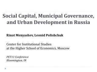 Social Capital, Municipal Governance, and Urban Development in Russia