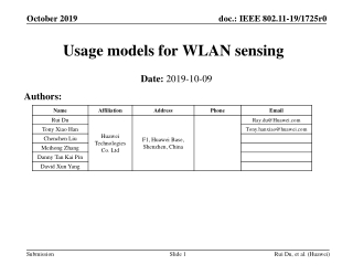 Usage models for WLAN sensing