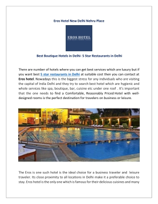 Best Boutique Hotels in Delhi -5 Star Restaurants in Delhi