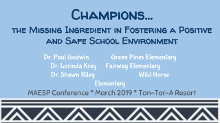 Champions... the Missing Ingredient in Fostering a Positive and Safe School Environment