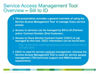 Service Access Management Tool Overview – Bill to ID