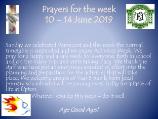 Prayers for the week 10 – 14 June 2019