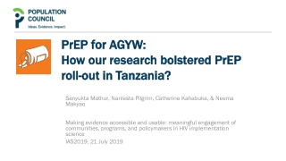 P r EP for AGYW: How our research bolstered PrEP roll-out in Tanzania ?