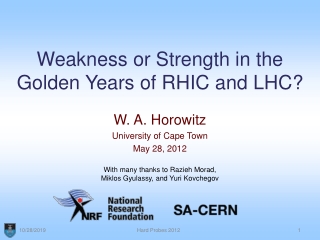 Weakness or Strength in the Golden Years of RHIC and LHC?