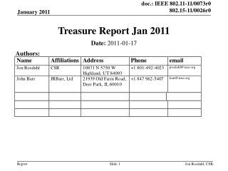 Treasure Report Jan 2011