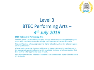 Level 3 BTEC Performing Arts – 4 th July 2019