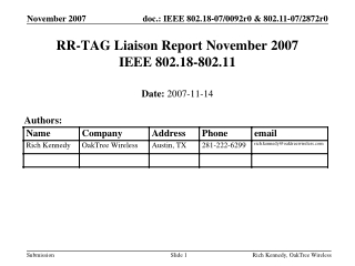 RR-TAG Liaison Report November 2007 IEEE 802.18-802.11