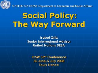 UNITED NATIONS Department of Economic and Social Affairs