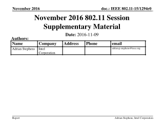 November 2016 802.11 Session Supplementary Material