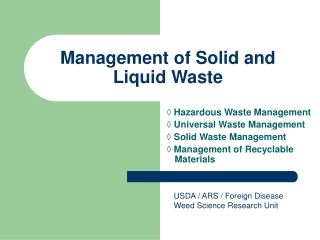 Management of Solid and Liquid Waste