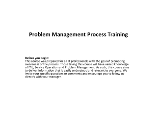 Problem Management Process Training