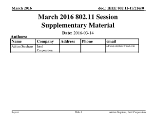 March 2016 802.11 Session Supplementary Material