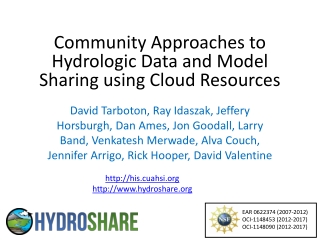 Community Approaches to Hydrologic Data and Model Sharing using Cloud Resources