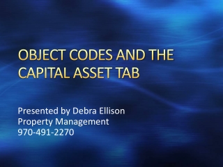 OBJECT CODES AND THE CAPITAL ASSET TAB