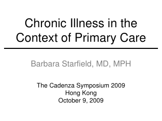 Chronic Illness in the Context of Primary Care