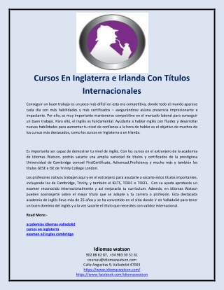 Cursos En Inglaterra e Irlanda Con Títulos Internacionales