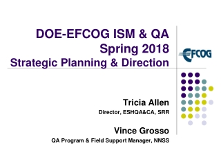 DOE-EFCOG ISM &amp; QA Spring 2018 Strategic Planning &amp; Direction