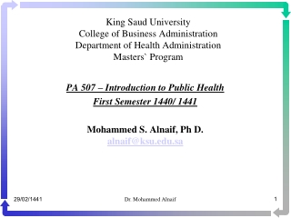 PA 507 – Introduction to Public Health First Semester 1440/ 1441