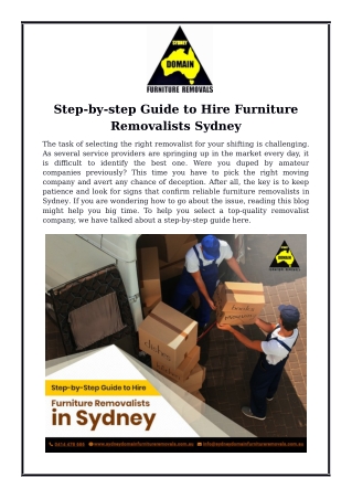 Step-by-step Guide to Hire Furniture Removalists Sydney