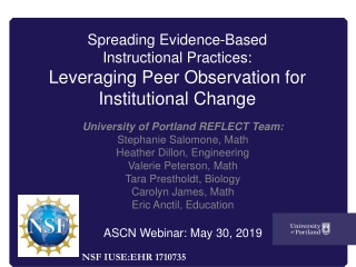 University of Portland REFLECT Team: Stephanie Salomone , Math Heather Dillon, Engineering