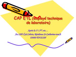 CAP ETL (employé technique de laboratoire)