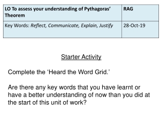 Starter Activity Complete the ‘Heard the Word Grid.’