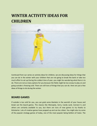 WINTER ACTIVITY IDEAS FOR CHILDREN