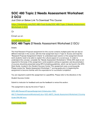 SOC 480 Topic 2 Needs Assessment Worksheet 2 GCU