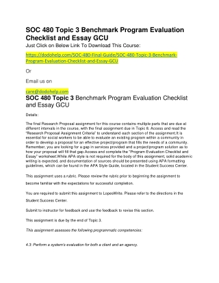 SOC 480 Topic 3 Benchmark Program Evaluation Checklist and Essay GCU