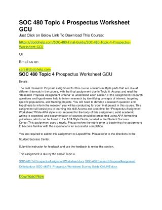 SOC 480 Topic 4 Prospectus Worksheet GCU