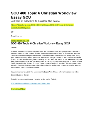 SOC 480 Topic 6 Christian Worldview Essay GCU