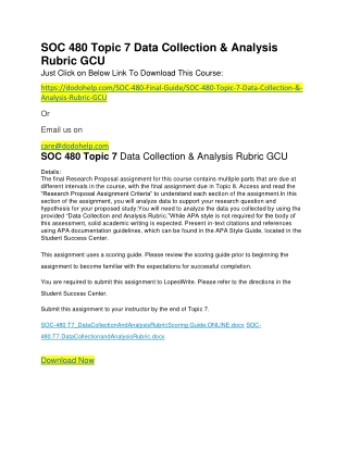 SOC 480 Topic 7 Data Collection & Analysis Rubric GCU