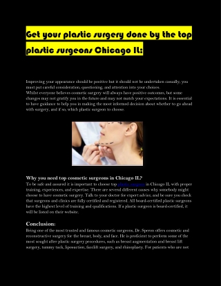 Get your plastic surgery done by the top Cosmetic surgeons Chicago IL:
