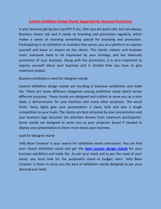 Custom Exhibition Design Stands Suggested for Business Promotion