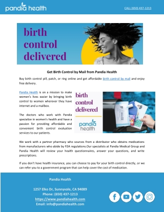 Get Birth Control by Mail from Pandia Health