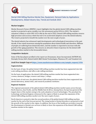 Dental CAM Milling Machine Market 2019