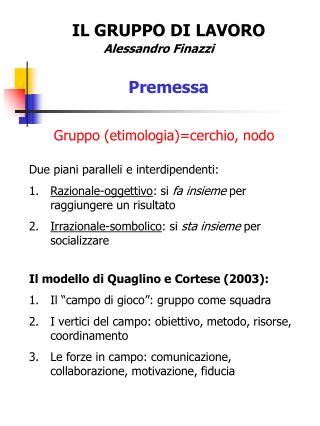 IL GRUPPO DI LAVORO