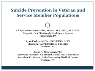 Suicide Prevention in Veteran and Service Member Populations