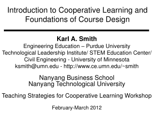 Introduction to Cooperative Learning and Foundations of Course Design