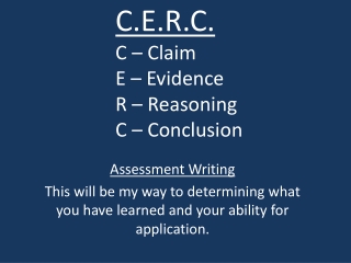 C.E.R.C. C – Claim E – Evidence R – Reasoning	 C – Conclusion