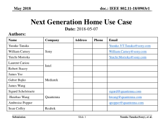 Next Generation Home Use Case