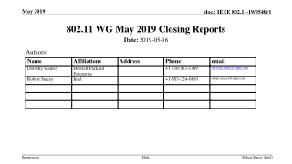 802.11 WG May 2019 Closing Reports