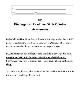 KRS K indergarten R eadiness S kills October Assessment