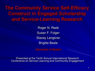 The Community Service Self-Efficacy Construct in Engaged Scholarship and Service-Learning Research