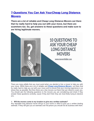 7-Questions You Can Ask Your Cheap Long Distance Movers