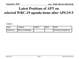 Latest Positions of APT on selected WRC-19 agenda items after APG19-5