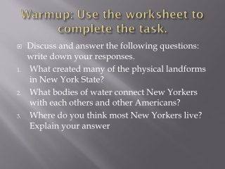 Warmup: Use the worksheet to complete the task.