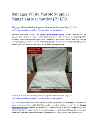 Rajnagar White Marble Supplier Mangalam Marmotiles (P.) LTD.