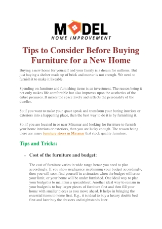 Tips to Consider Before Buying Furniture for a New Home