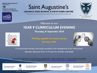 Welcome to our YEAR 9 CURRICULUM EVENING Thursday, 6 h September 2018